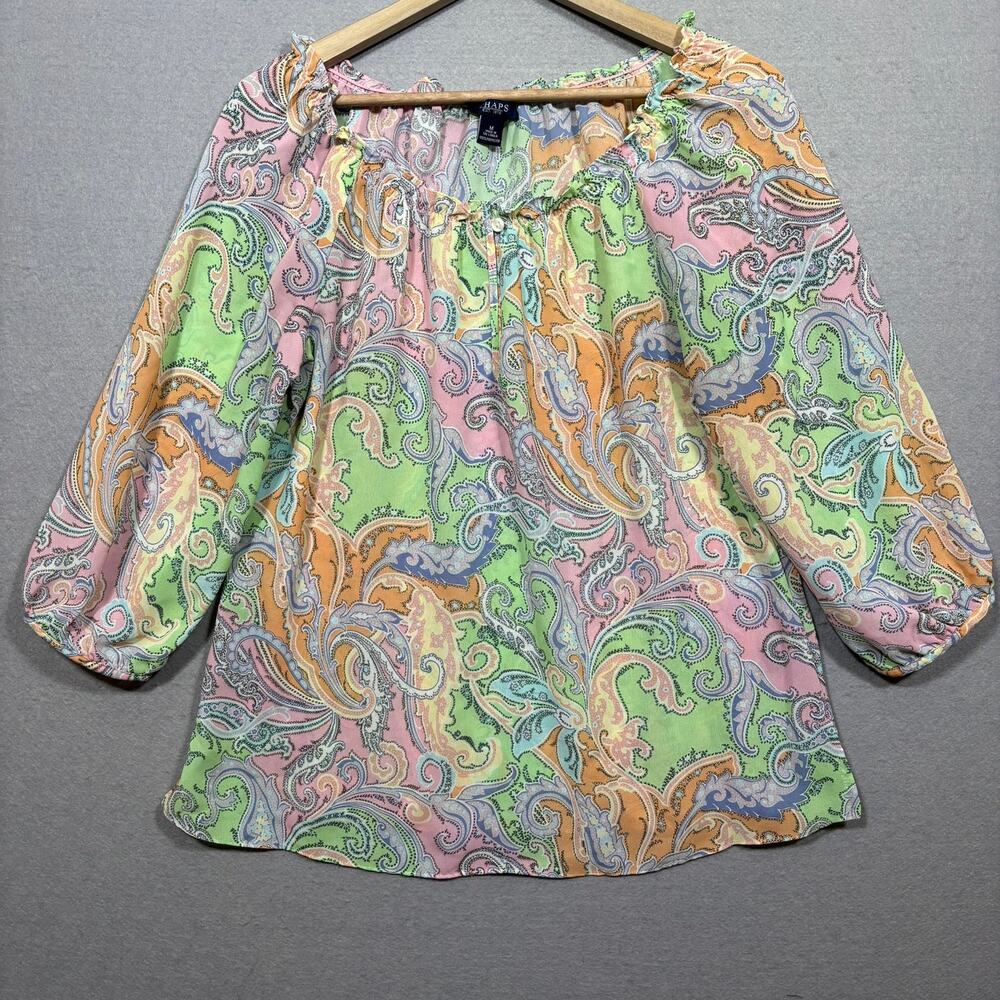 Chaps Blouse M Paisley Pastel Print Boho Artsy Retro‎ Chic Top Statement Bold